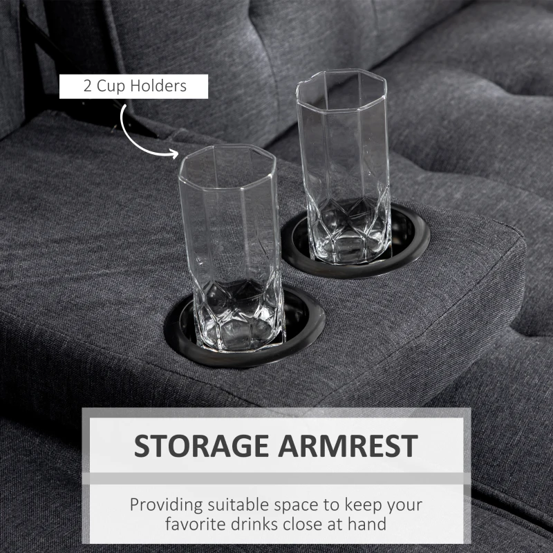 HOMCOM Three-Seater Sofa Bed, with Cupholders - Grey