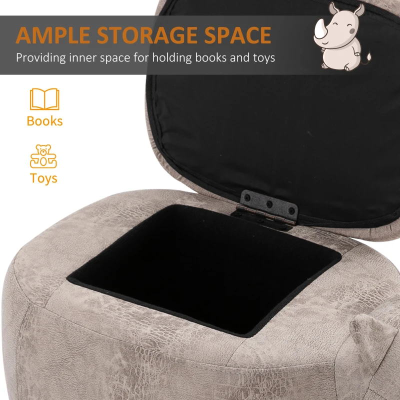 HOMCOM Rhino Storage Stool Cute Decoration Footrest Wood Frame Legs w/ Padding Lid Ottoman Animal Furniture Grey 36x70cm