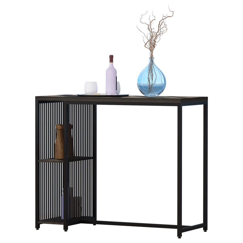 HOMCOM Industrial Bar Table with 2-Tier Storage Shelf, Pub Desk with Adjustable Foot Pad for Living Room, Kitchen, Bedroom, Cafe, Restaurant