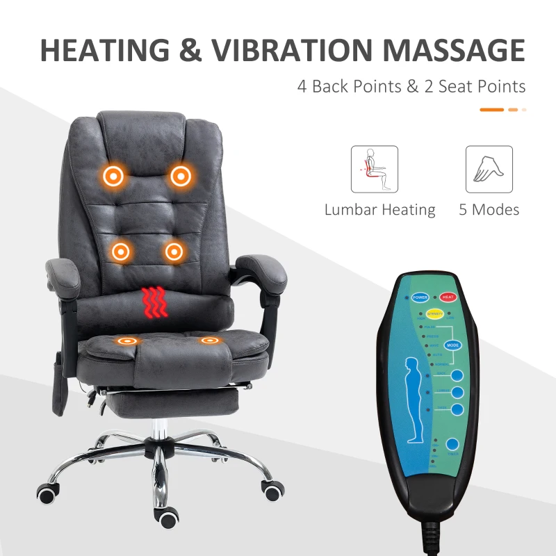 Vinsetto Heated 6 Points Vibration Massage Executive Office Chair Adjustable Swivel Ergonomic High Back Desk Chair Recliner with Footrest Dark Grey(m-5)