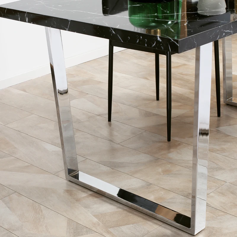 HOMCOM Modern Dining Room Table Rectangular Kitchen Table for 6-8 People with Marble Effect Tabletop Steel Legs 160 cm Black