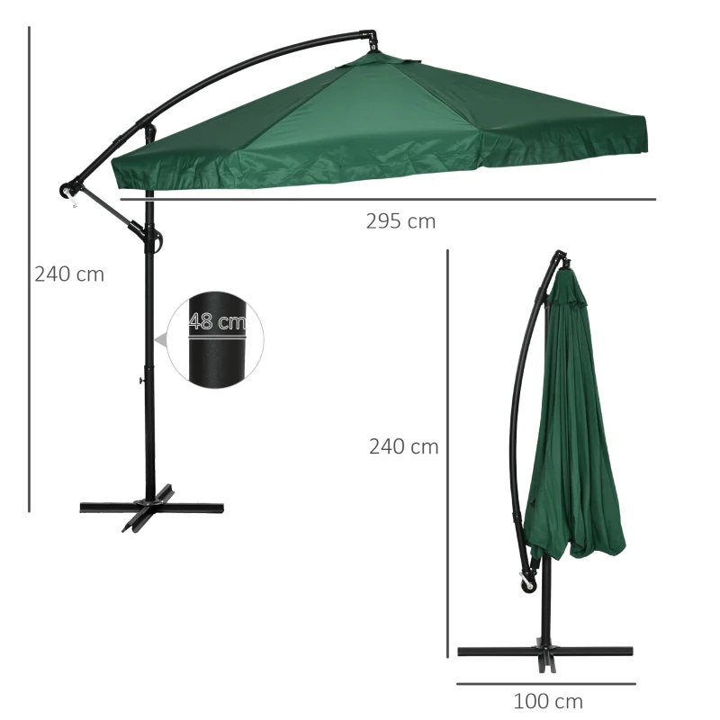 Outsunny Ombrellone 3x3 m da Giardino a 8 Stecche Girevole con Tettuccio e Rete Protettiva, Verde e Nero