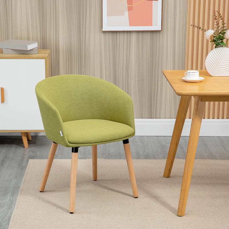 HOMCOM Cadeira de Sala de Jantar Estofada em Linho Sintético com Apoio para os Braços e Pés de Madeira 57x56x72cm Verde