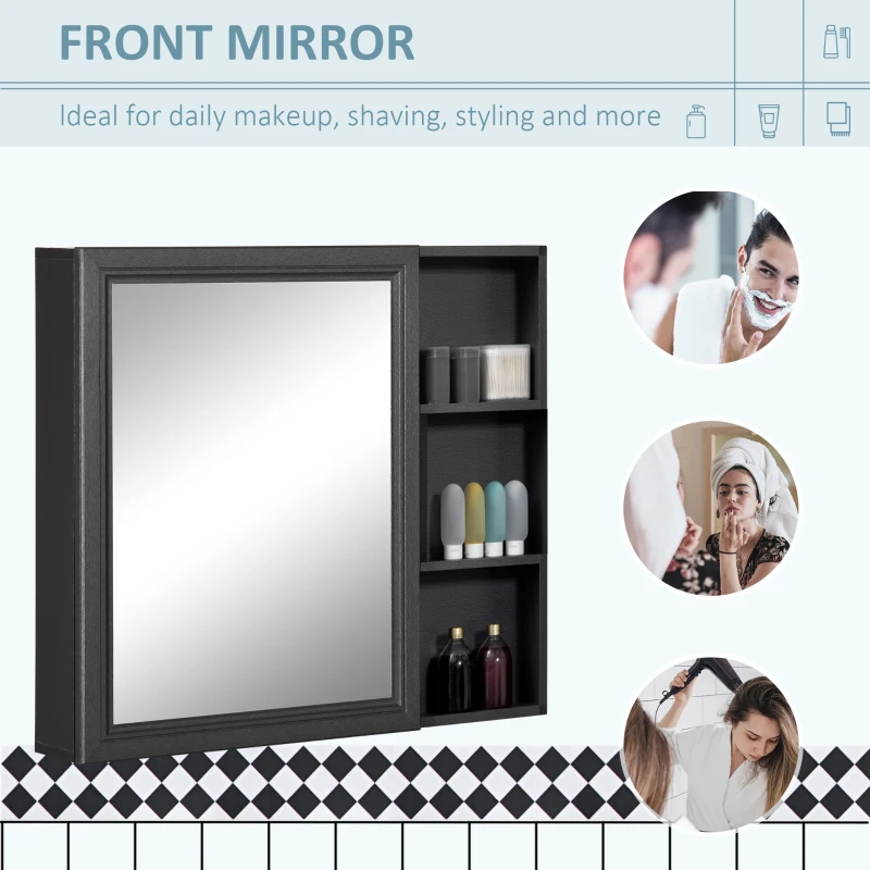 kleankin Bathroom Mirror Cabinet with Shelves, Wall Mounted Bathroom Cabinet with Aluminium Frame and Single Mirrored Door, 80cm x 12.5cm x 70cm, Grey