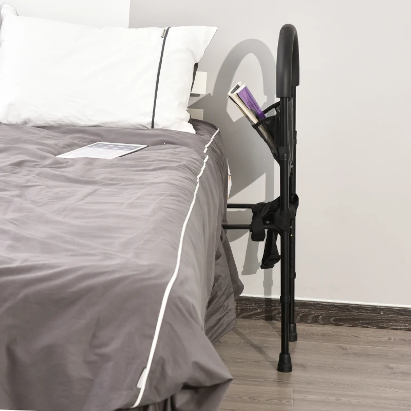 HOMCOM Steel Bed Assistance Rail 7-Height Adjustable w/ Storage Bag Foam Handle Safety Support Home