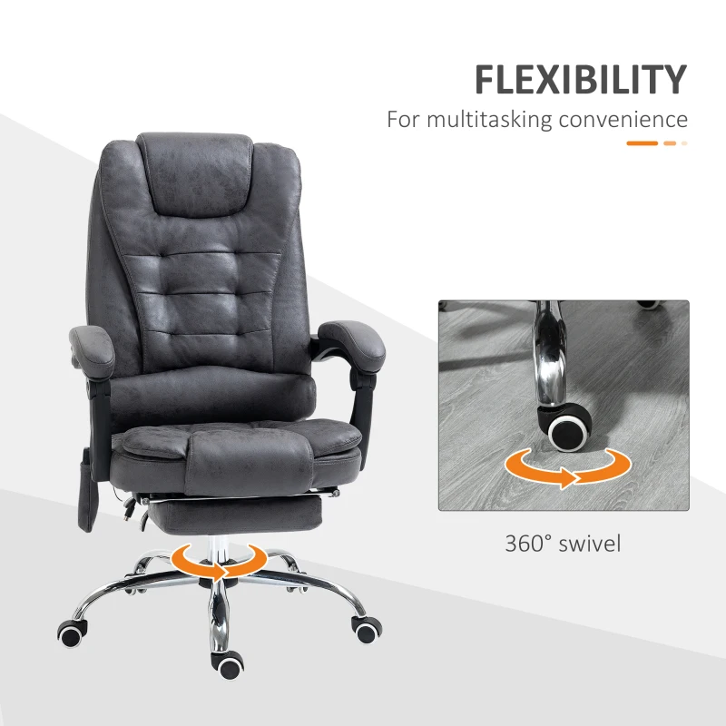 Vinsetto Heated 6 Points Vibration Massage Executive Office Chair Adjustable Swivel Ergonomic High Back Desk Chair Recliner with Footrest Dark Grey(m-8)