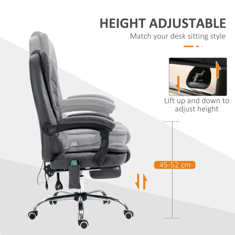 Vinsetto Heated 6 Points Vibration Massage Executive Office Chair Adjustable Swivel Ergonomic High Back Desk Chair Recliner with Footrest Dark Grey(m-7)
