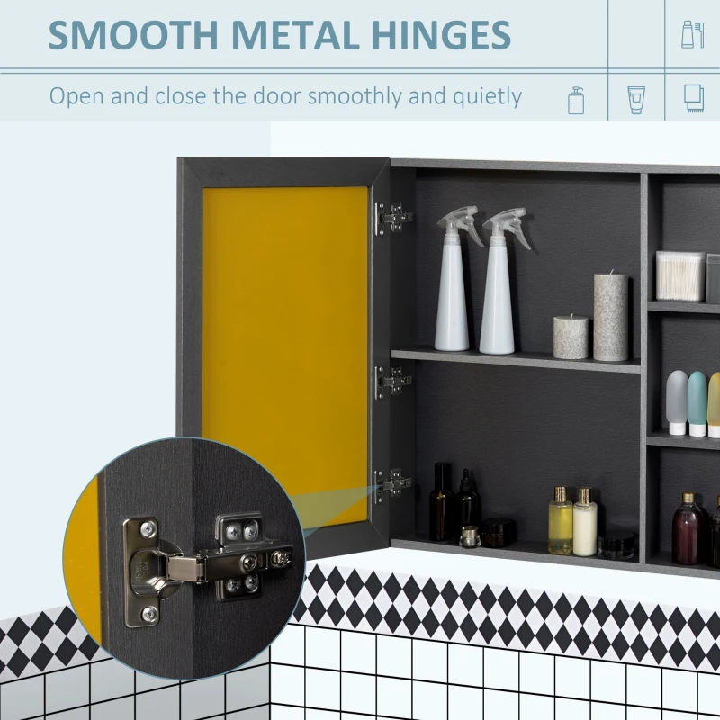 kleankin Bathroom Mirror Cabinet with Shelves, Wall Mounted Bathroom Cabinet with Aluminium Frame and Single Mirrored Door, 80cm x 12.5cm x 70cm, Grey