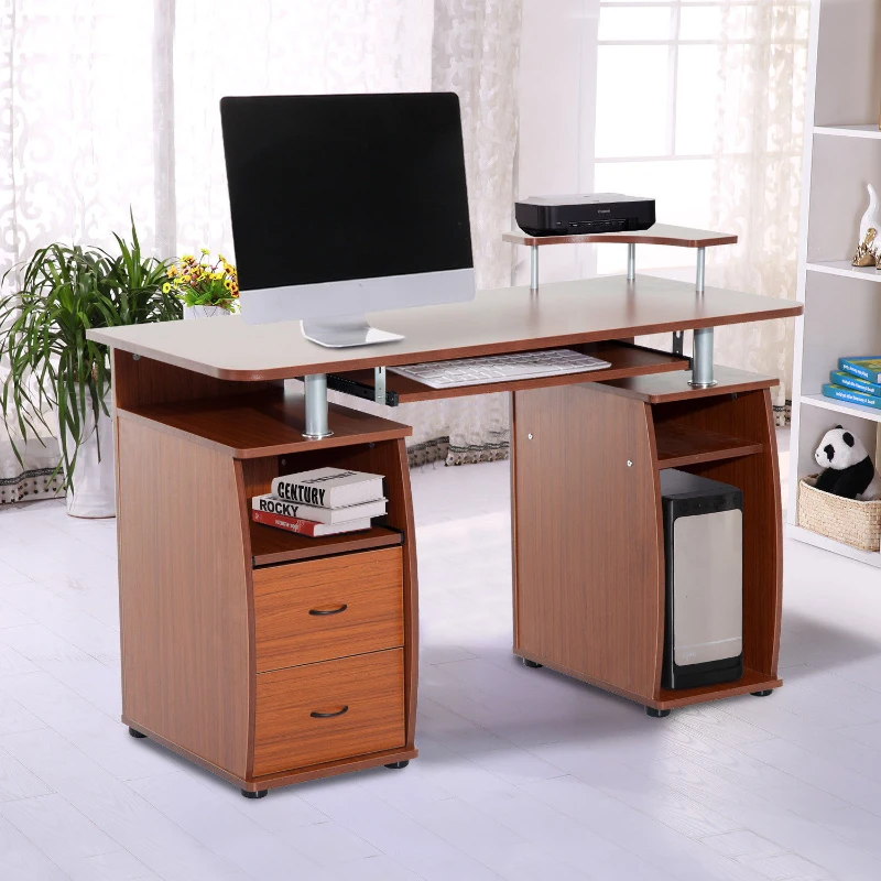 HOMCOM Wooden Office Computer PC Table Writing Desk Home Furniture Workstation w/Drawers Shelves Keyboard Shelf Walnut