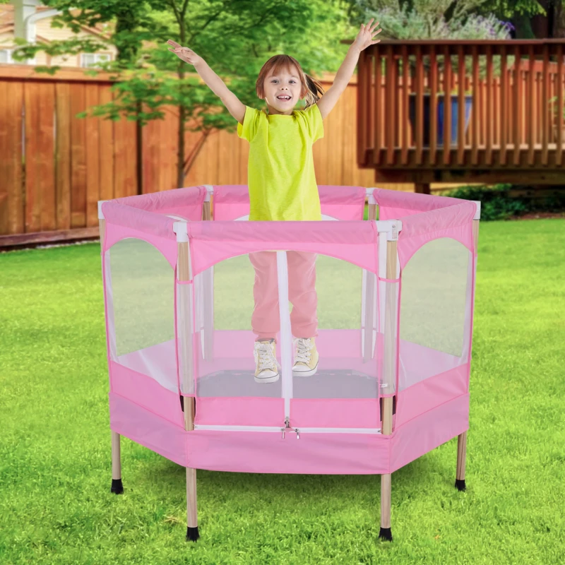 HOMCOM 4FT / 50 Inch Kids Trampoline with Enclosure Net Indoor Outdoor Rebounder for Child Toddler Age 3 - 12 Years Pink