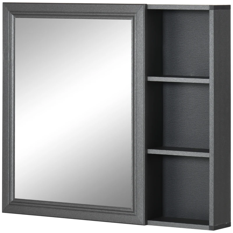 kleankin Bathroom Mirror Cabinet with Shelves, Wall Mounted Bathroom Cabinet with Aluminium Frame and Single Mirrored Door, 80cm x 12.5cm x 70cm, Grey