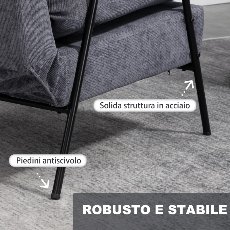 HOMCOM Poltrona Relax Reclinabile con Pouf Poggiapiedi in Velluto a Costine, Grigio