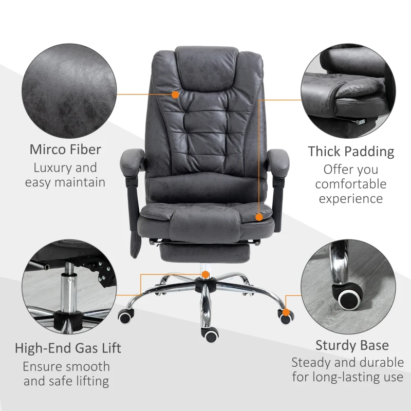 Vinsetto Heated 6 Points Vibration Massage Executive Office Chair Adjustable Swivel Ergonomic High Back Desk Chair Recliner with Footrest Dark Grey(m-9)