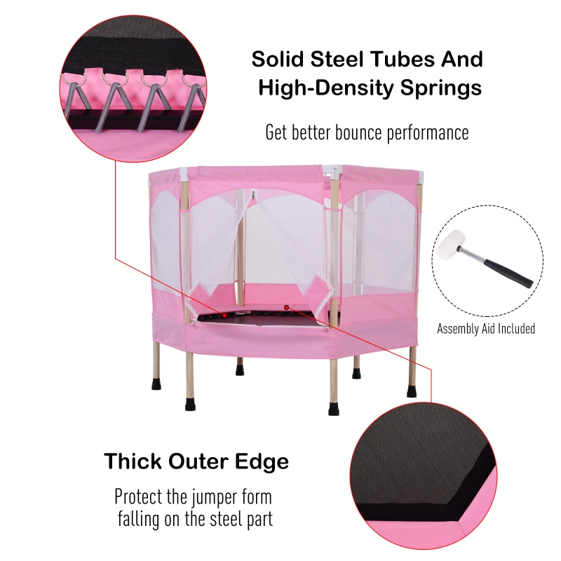 HOMCOM 4FT / 50 Inch Kids Trampoline with Enclosure Net Indoor Outdoor Rebounder for Child Toddler Age 3 - 12 Years Pink