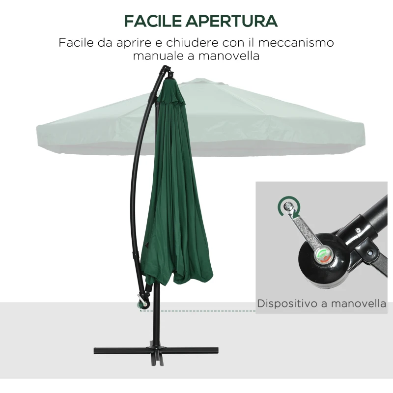 Outsunny Ombrellone 3x3 m da Giardino a 8 Stecche Girevole con Tettuccio e Rete Protettiva, Verde e Nero