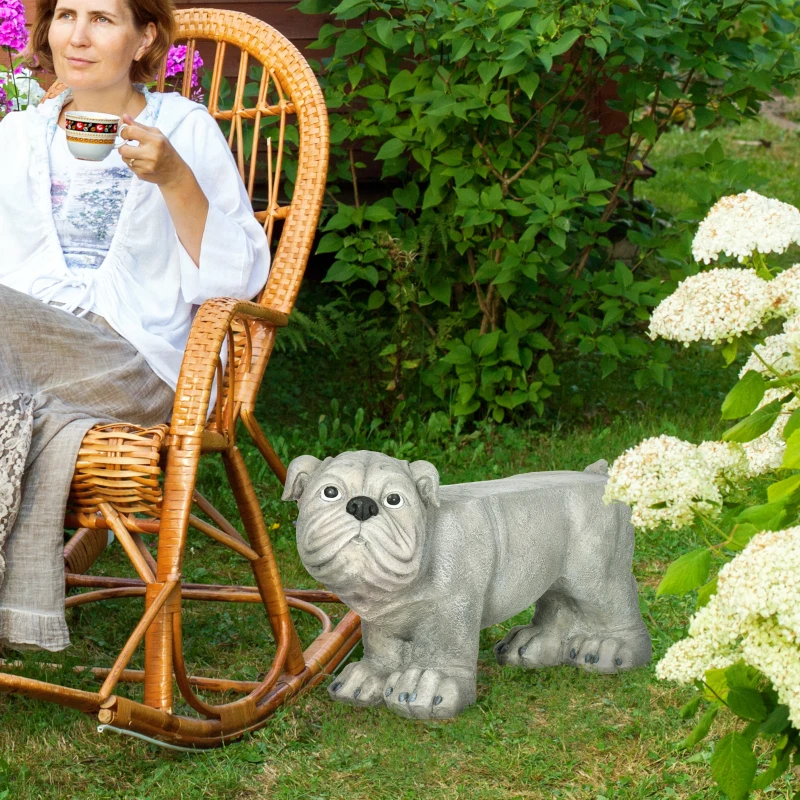 Outsunny Realistic Pekingese Sculpture, Garden Statue / Garden Stool, Outdoor Dog Ornament Home Decoration