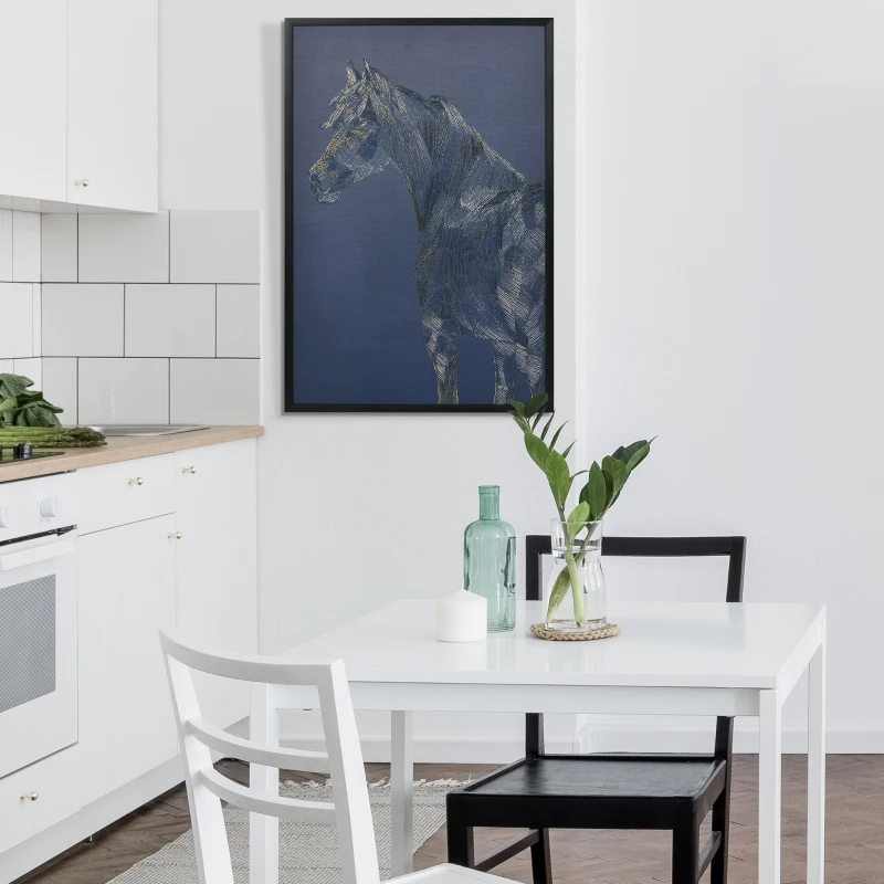 HOMCOM Canvas Wall Art Gold Textured Horse, Wall Pictures for Living Room Bedroom Decor, 93 x 63 cm