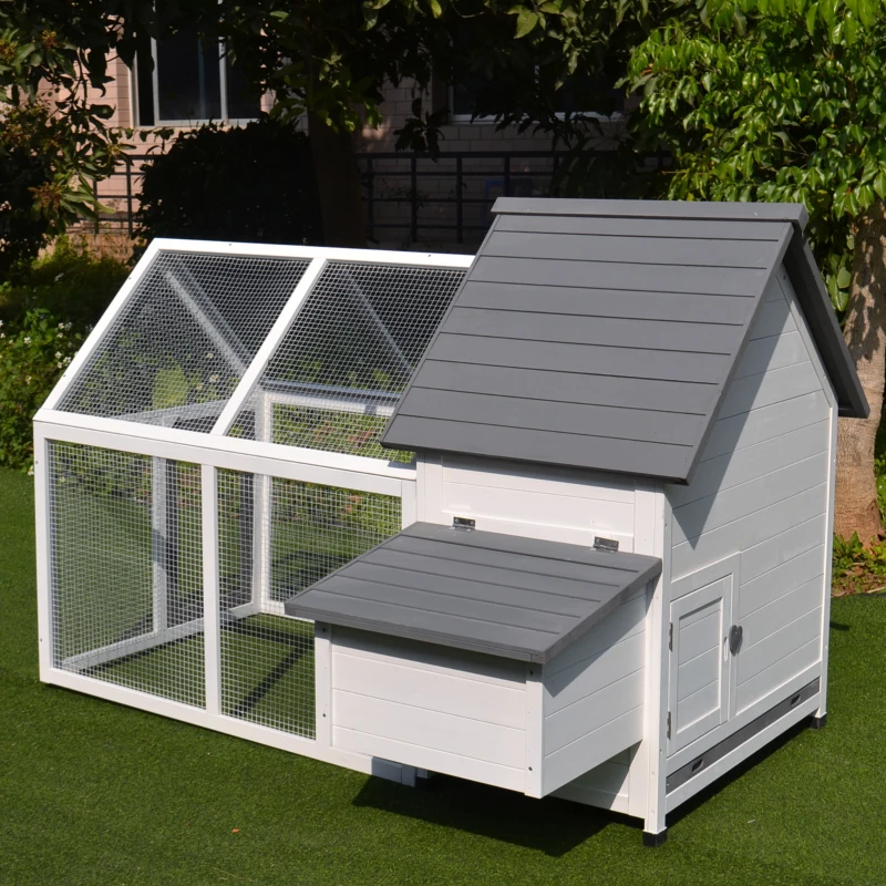 PawHut Chicken Coop with Run Wooden Hen House Pet Poultry Coops Cages Small Animal Outdoor Pen with Nesting Box 166 x 124 x 112cm