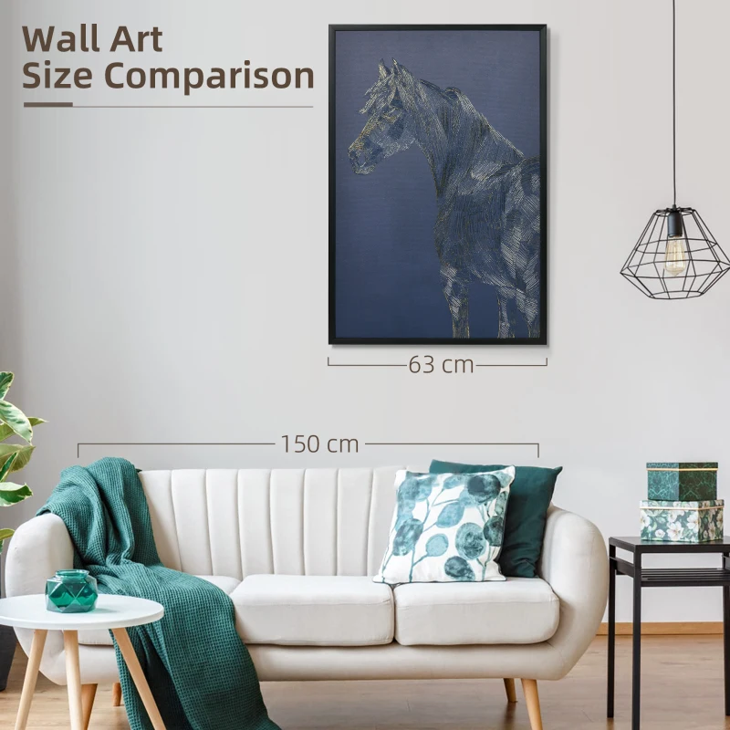 HOMCOM Canvas Wall Art Gold Textured Horse, Wall Pictures for Living Room Bedroom Decor, 93 x 63 cm