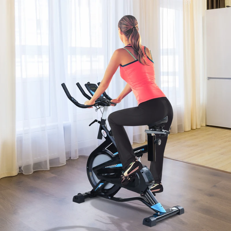 HOMCOM Stationary Exercise Bike 13KG Flywheel Indoor Cycling Bicycle Cardio Workout Trainer w/ Heart Pulse Sensor & LCD Monitor Adjustable Resistance Black