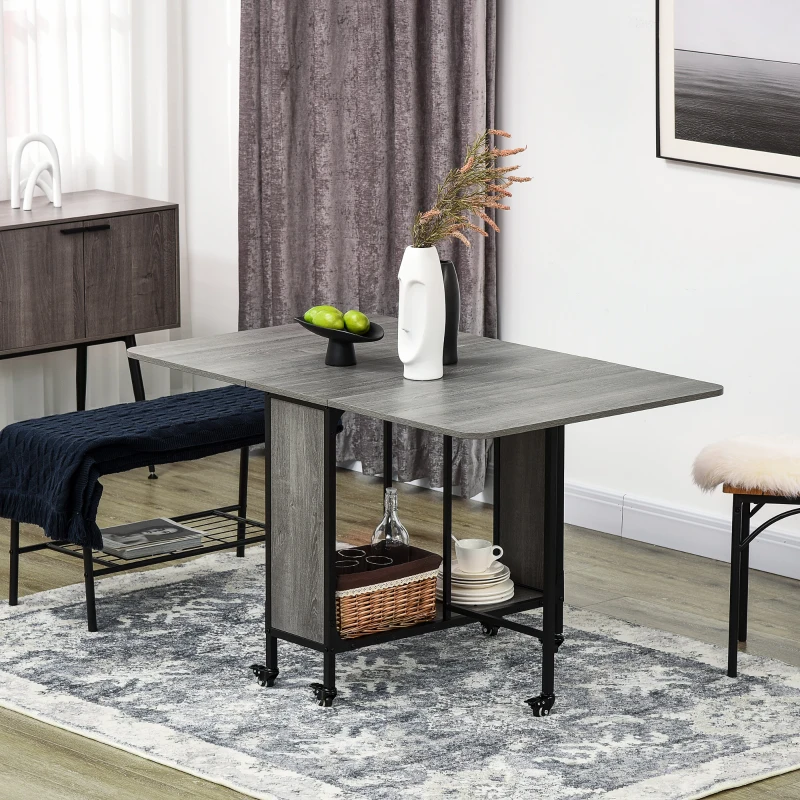 HOMCOM Six-Person Drop Leaf Dining Table - Grey/Black