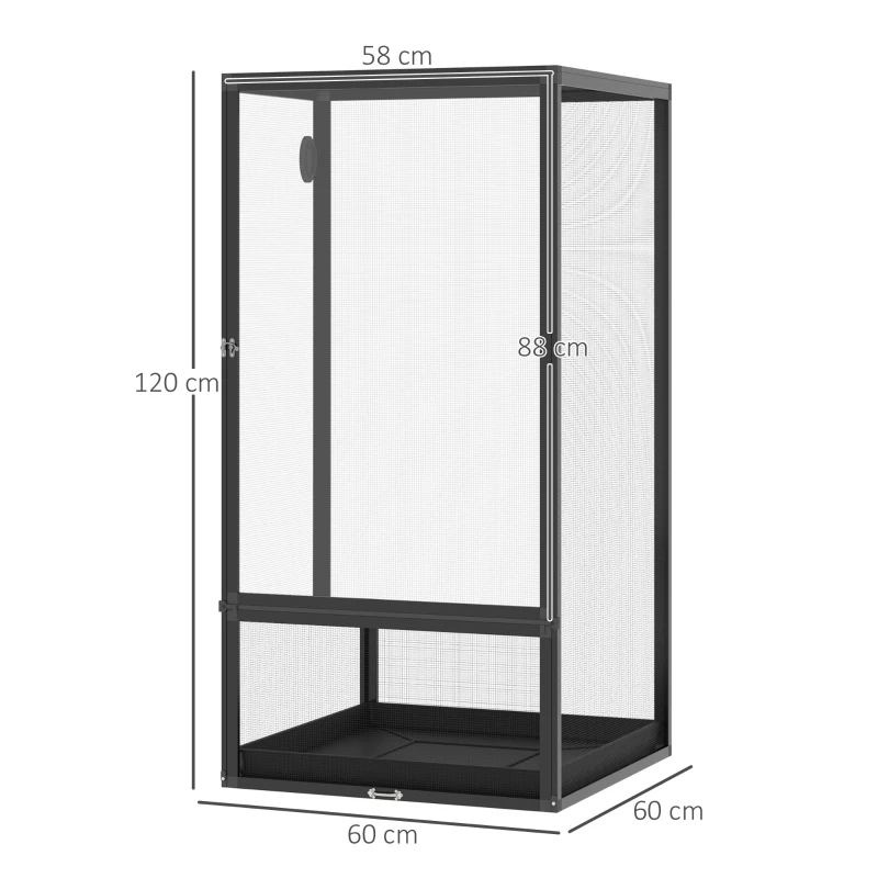 PawHut Terrarium aus Aluminium für Reptilien Amphibien Spinnentiere Reptilienzuchtbox Mesh-Terrarium Schwarz 60 x 60 x 120 cm