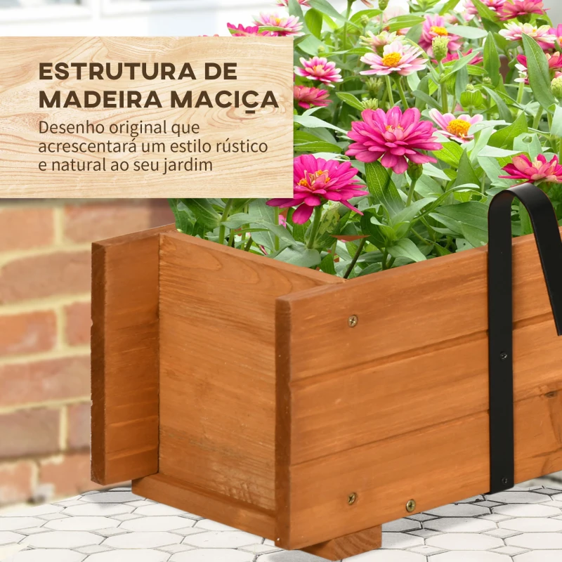 Outsunny Floreira de Madeira de Chão ou Parede com 2 Orifícios de Drenagem e 2 Ganchos para Cultivos 91x18x16,5cm Madeira
