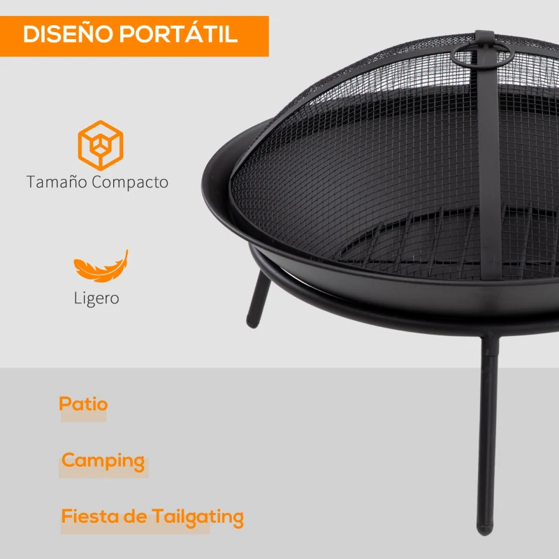 Outsunny Brasero de Exterior con Tapa y Atizador Pozo de Fuego de Metal para Terraza Patio Jardín Ø47x33 cm Negro