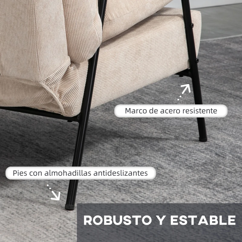 HOMCOM Sillón de Relax con Reposapiés Sillón Reclinable con Respaldo Ajustable Tapizado en Pana 68x91,5x88 cm Beige