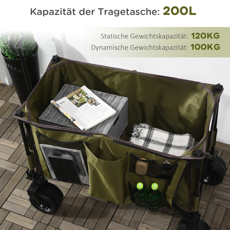 Outsunny Wózek Składany, z 7 kieszeniami bocznymi, regulowany uchwyt, do 120 kg, ze stali, zielony, 100 x 48 x 100,5 cm