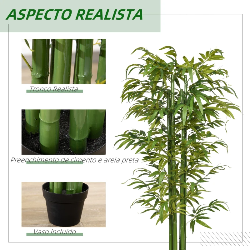 HOMCOM Planta Artificial Bambu Artificial para Interiores e Exteriores Decoração de Sala de Estar Escritório Ø17x180 cm Verde