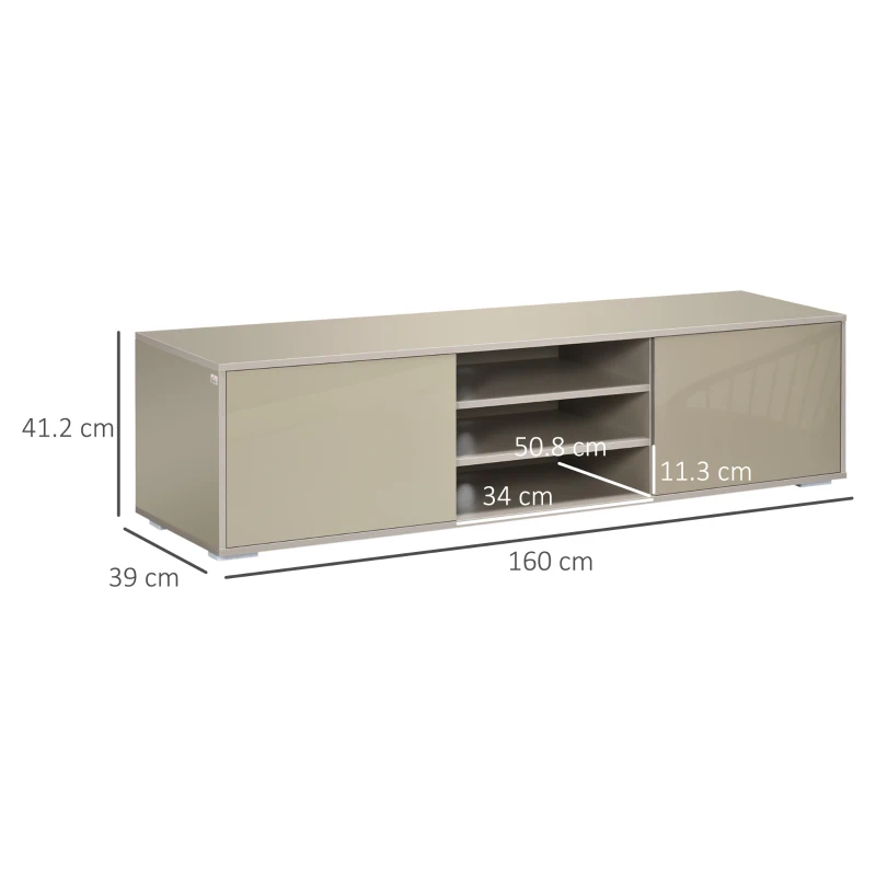 Comoda TV joasa HOMCOM pentru TV 177cm max din MDF gri cu 3 rafturi deschise si 2 dulapuri, 160x39x41,2 cm