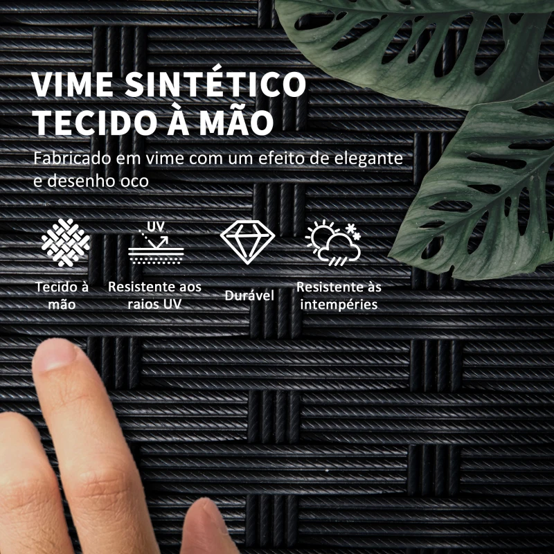 Outsunny Conjunto de 2 Espreguiçadeiras de Vime Sintético com Mesa de Centro Encosto Reclinável em 5 Posições 196x54x32cm Preto