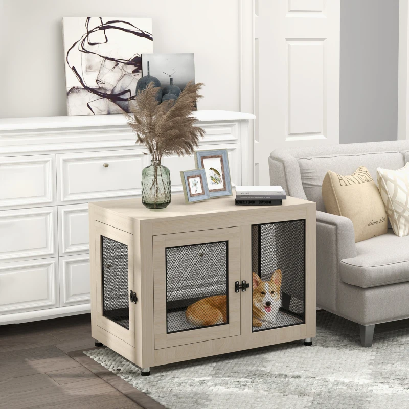 PawHut 2-in-1 Dog Cage & Side Table, with Two Doors, Cushion, for Large Dogs