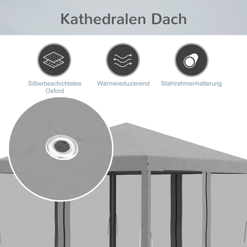 Outsunny Faltpavillon, Faltzelt mit Seitenwänden inkl. Tragetasche, Gartenpavillon, Metall, Oxfordstoff, 3 x 3 m, Hellgrau