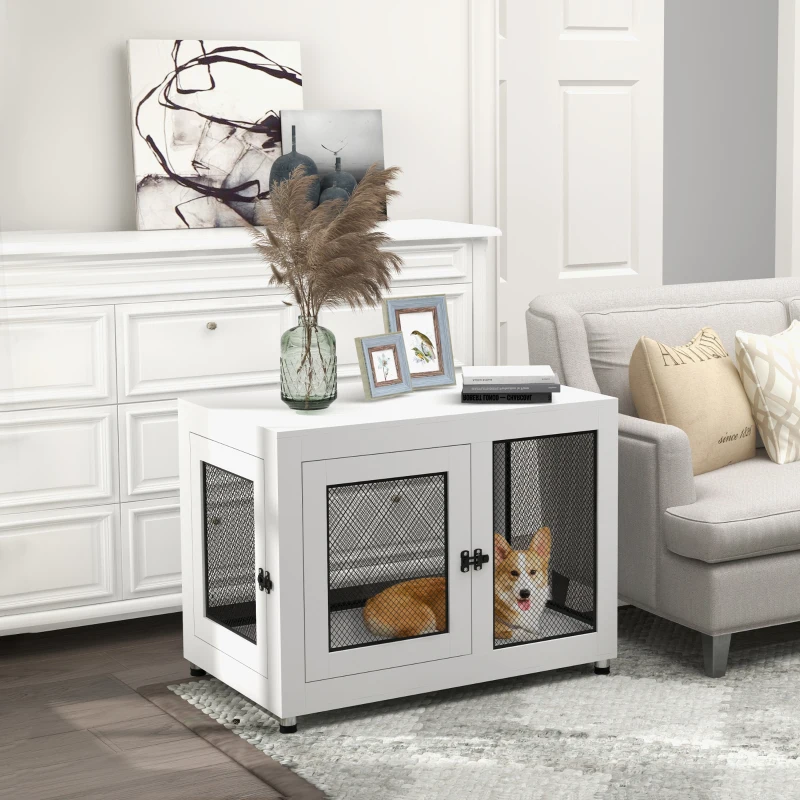 PawHut 2-in-1 Dog Cage & Side Table, with Two Doors, Cushion, for Large Dogs