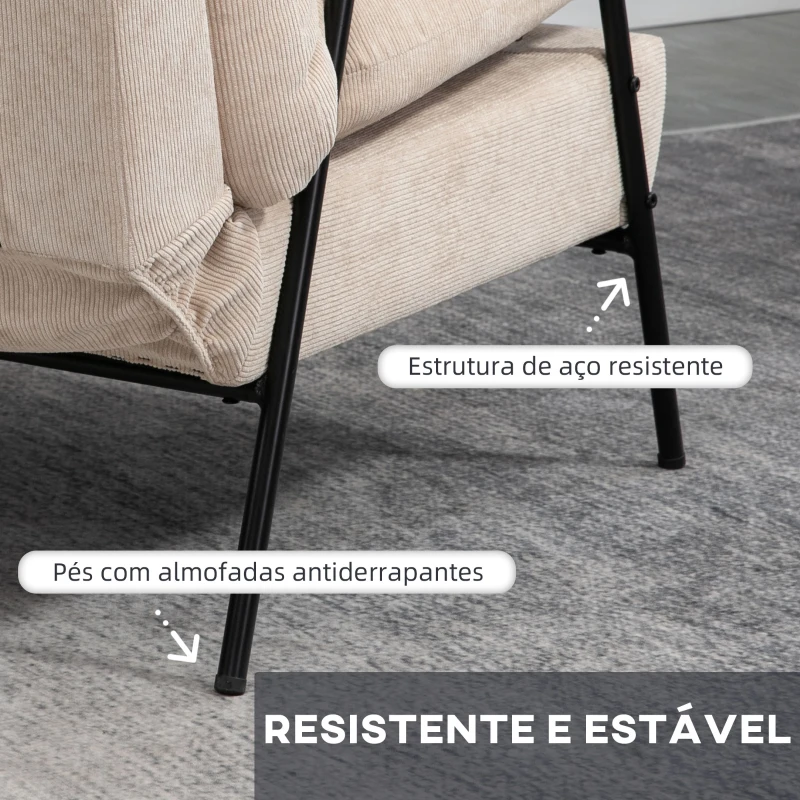 HOMCOM Poltrona Relax com Apoio para os Pés Poltrona Reclinável com Encosto Ajustável Estofada em Veludo 68x91,5x88cm Bege