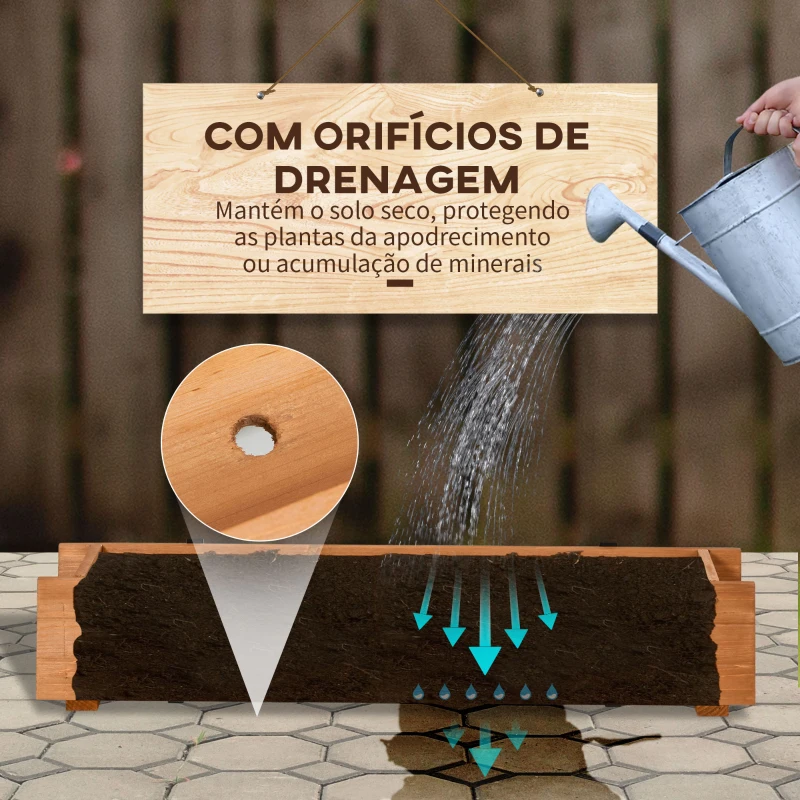 Outsunny Floreira de Madeira de Chão ou Parede com 2 Orifícios de Drenagem e 2 Ganchos para Cultivos 91x18x16,5cm Madeira