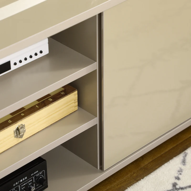 Comoda TV joasa HOMCOM pentru TV 177cm max din MDF gri cu 3 rafturi deschise si 2 dulapuri, 160x39x41,2 cm