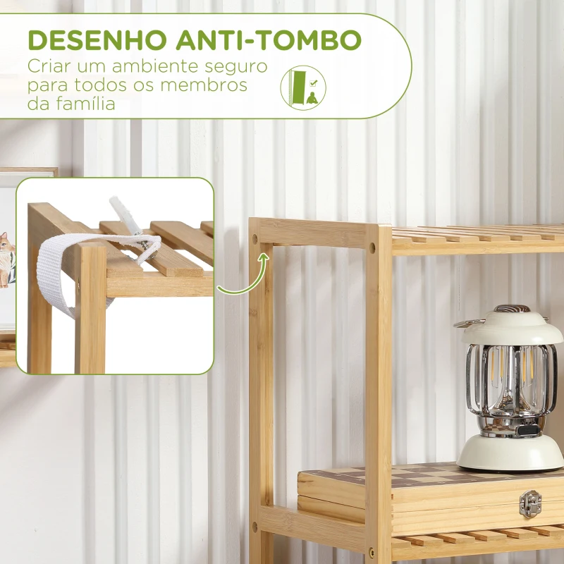 HOMCOM Estante de Bambu de 4 Níveis Estante Moderna de Armazenamento Anti-Tombo 60x26x130cm Madeira
