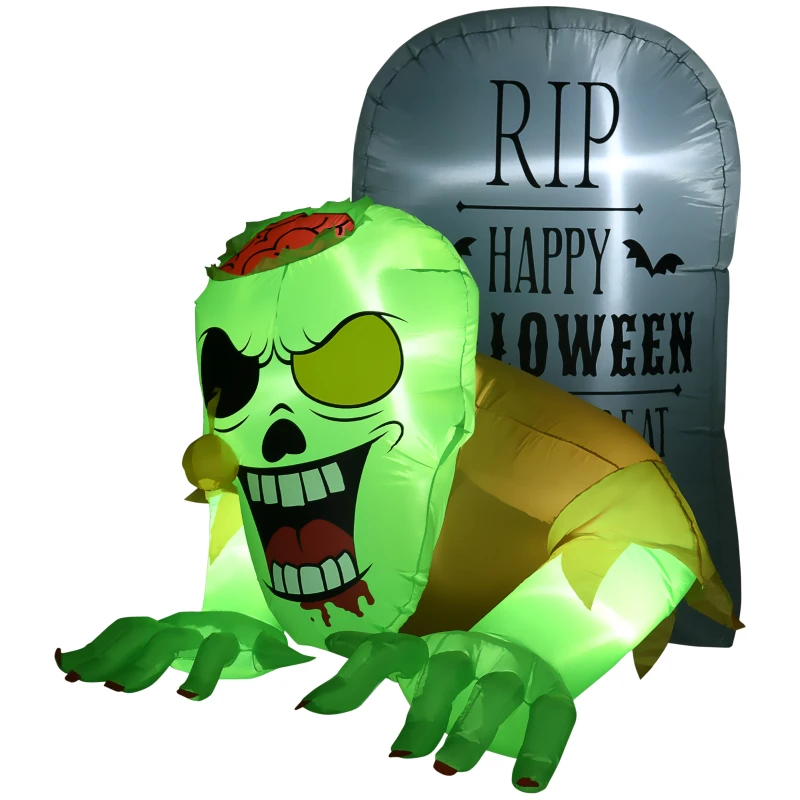 HOMCOM 5FT Halloween Inflatables Ghost and Tombstone, Blow Up Outdoor Halloween Decorations with Build-in LED Lights for Garden, Lawn, Party