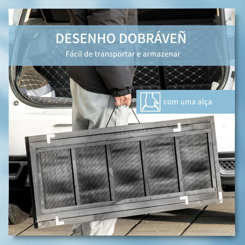 PawHut Rampa para Cães de Madeira Dobrável com Tapete Antiderrapante Escada Portátil para Carro 165x43x6,5cm Preto