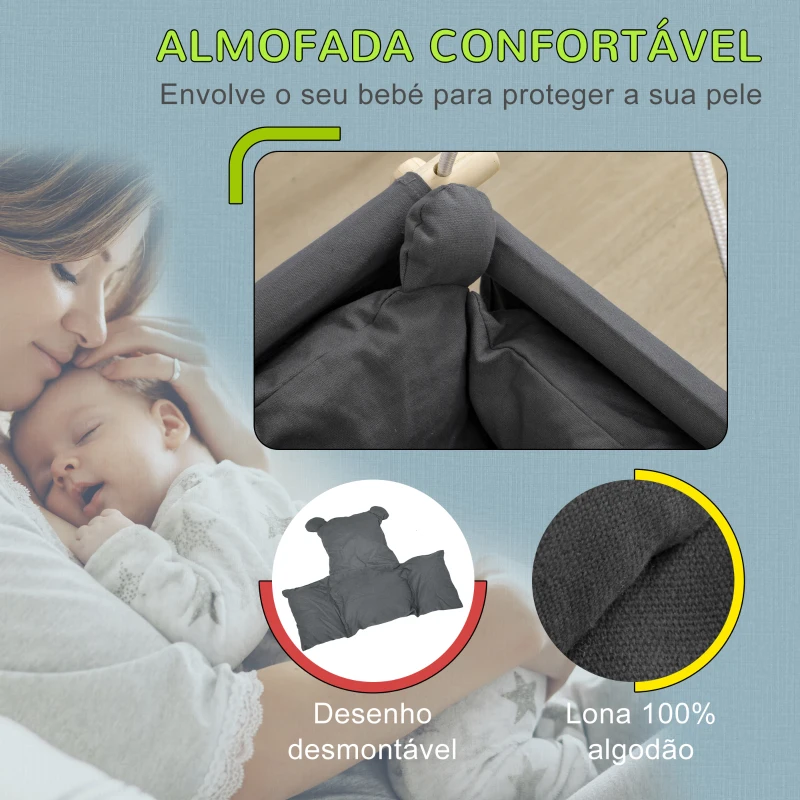 AIYAPLAY Baloiço para Bebés de 9-36 Meses com Cordas Ajustáveis e Assento Acolchoado 40x40x110-180 cm Cinza Escuro