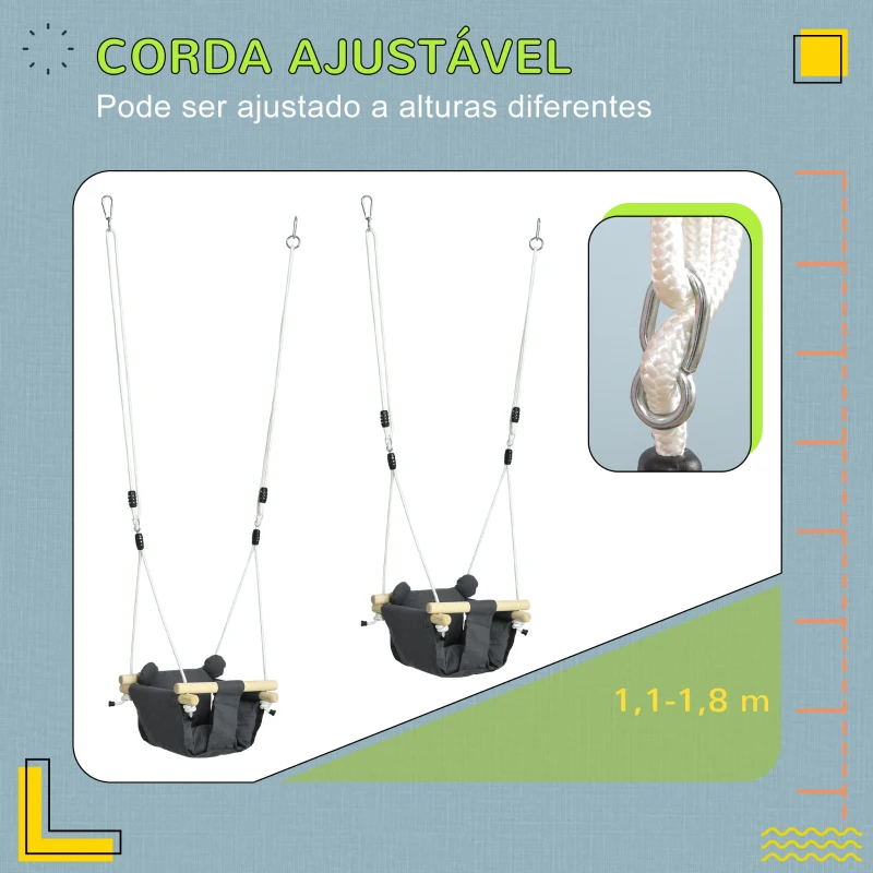 AIYAPLAY Baloiço para Bebés de 9-36 Meses com Cordas Ajustáveis e Assento Acolchoado 40x40x110-180 cm Cinza Escuro