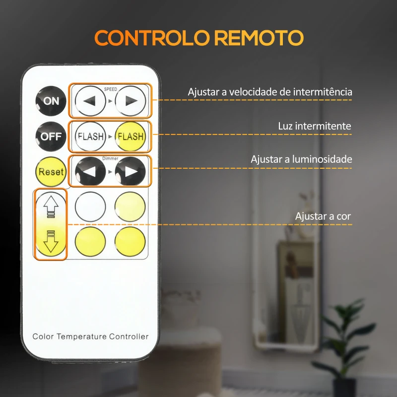HOMCOM Espelho de Pé com Luzes LED Controlo Remoto 3 Cores de Luzes Ajustável Brilho Ajustável 40x51x156,5cm Prata e Preto