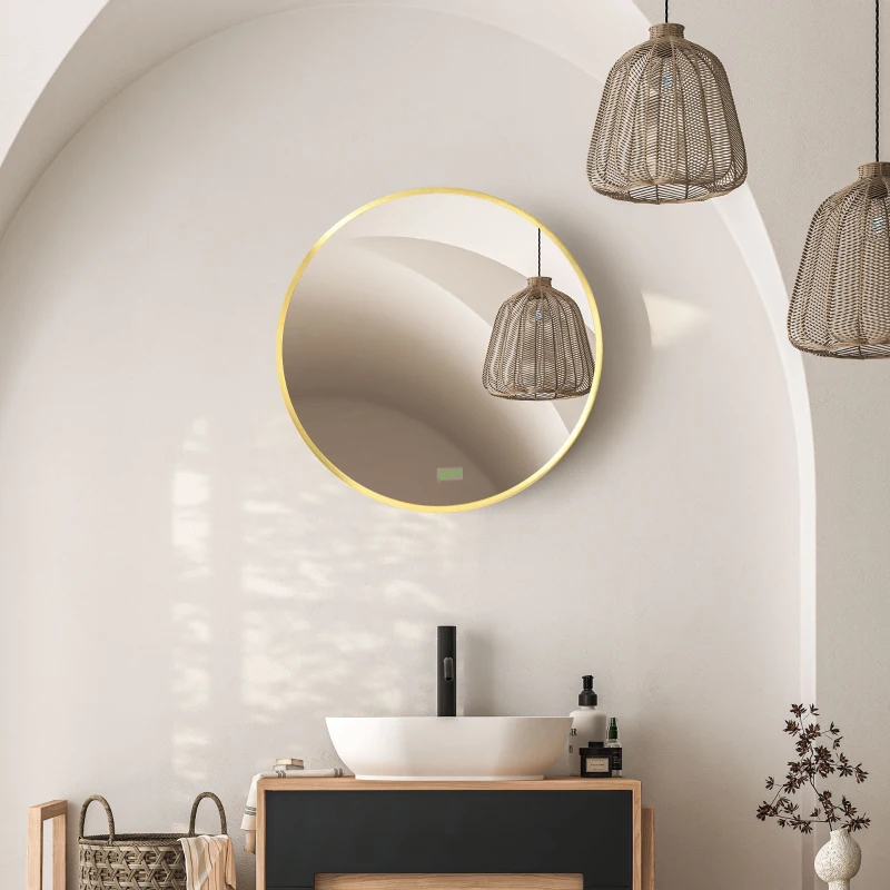 kleankin Ronde wandspiegel voor badkamer, slaapkamer, gang, metalen frame, kleur: Gold, Ø50 cm