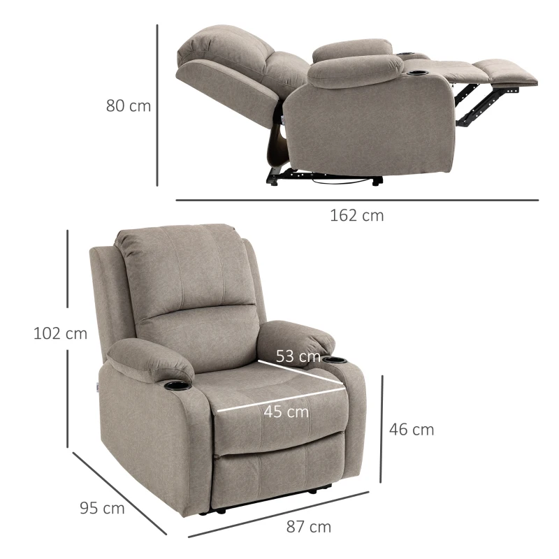 HOMCOM Recliner Armchair, Microfibre Reclining Chair with Adjustable Leg Rest, Cup Holder, for Home Living Room, Brown