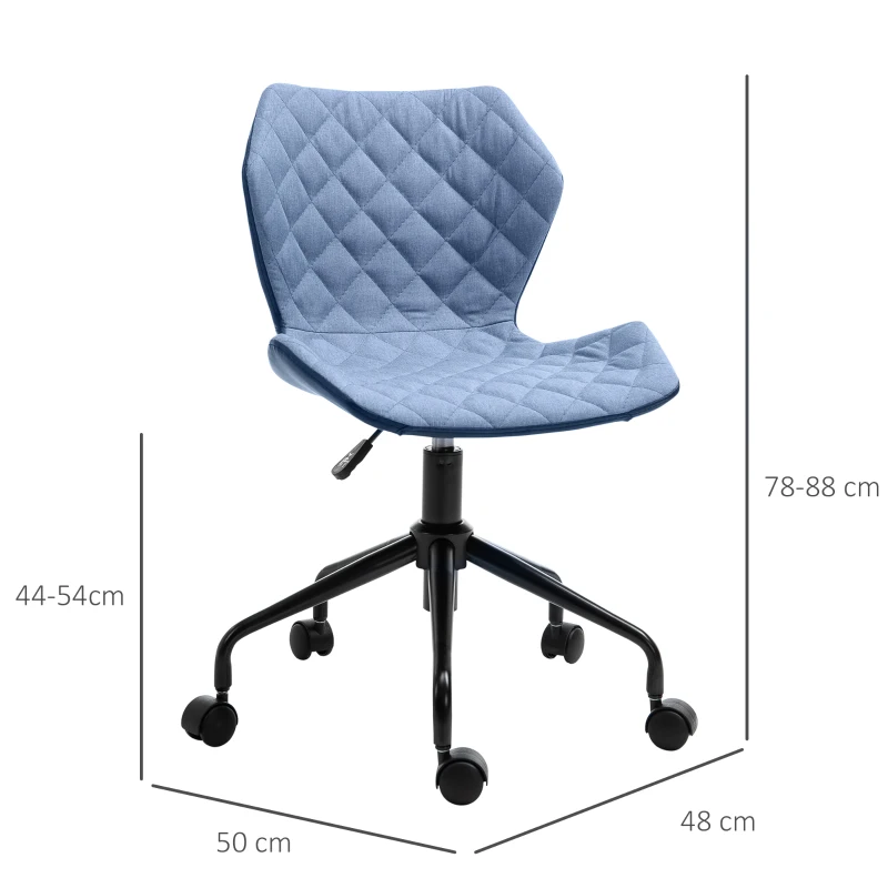 HOMCOM Office Computer Desk Chair, Swivel Task Chair no Arms, Fabric Study Chair with Adjustable Height and Rolling Wheels for Home Work, Blue