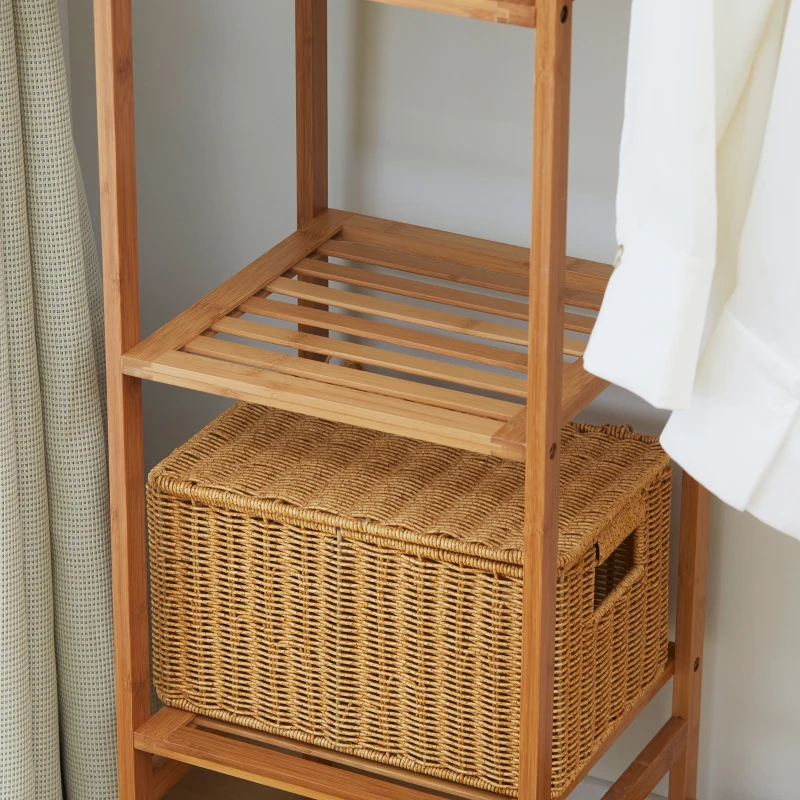 HOMCOM Suporte para Cabides de Bambu com Prateleira de Armazenamento de 6 Níveis e Vara Supensa 90x30x145 cm Madeira