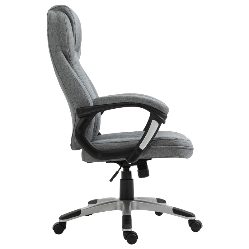 Vinsetto Office Chair, Linen Fabric Desk Chair, Height Adjustable Computer Chair with Padded Armrests, Swivel Wheels and Tilt Function, Grey